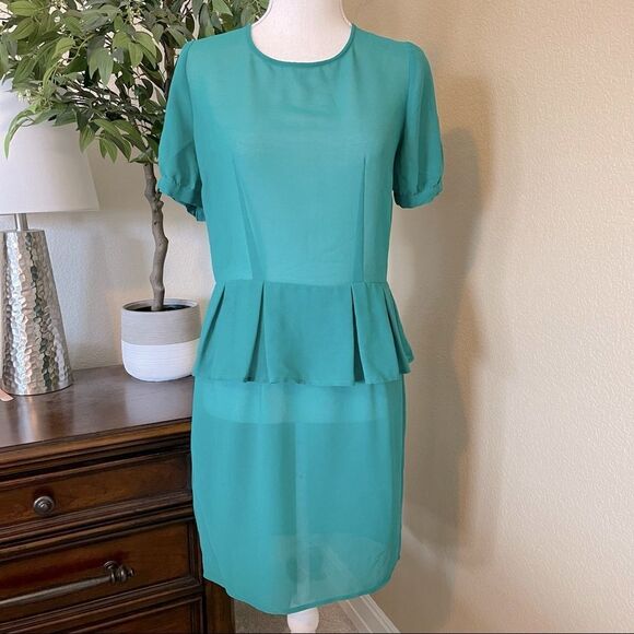 ASOS Green Sheer Peplum Dress Sz 6 Spring Summer Night Out - Picture 1 of 2